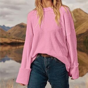 LOGENE Women's Oversized Sweater Crewneck Long Sleeve Soft Fuzzy Knit Size: S